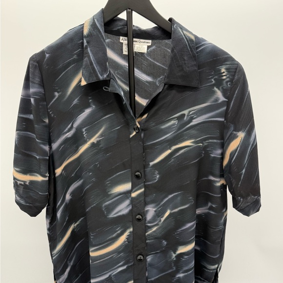 Aliki Yamani Tops - Aliki Yamani Creations Silk Blouse Womens Medium Black Abstract Button Front